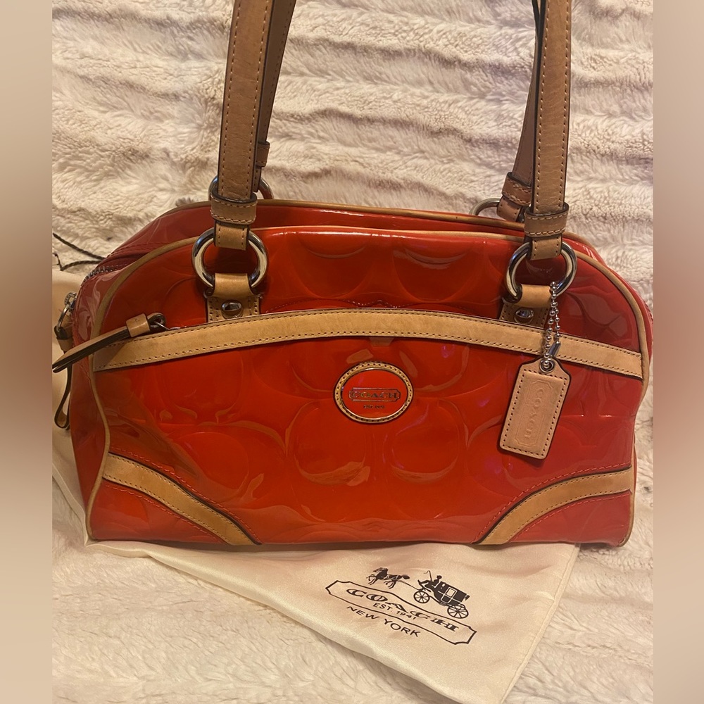 Coach Peyton Embossed Orange Patent Leather bag